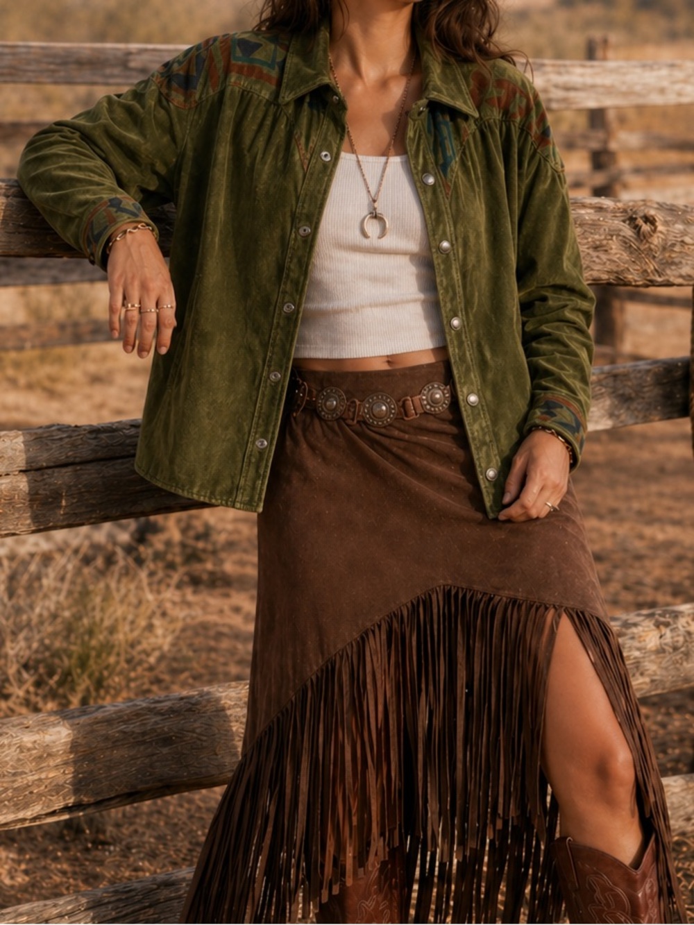 Vintage Gordon Battah Olive Suede Western Shirt Jacket Southwestern Boho Artsy